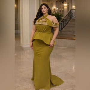 Elegant Olive Green Gown